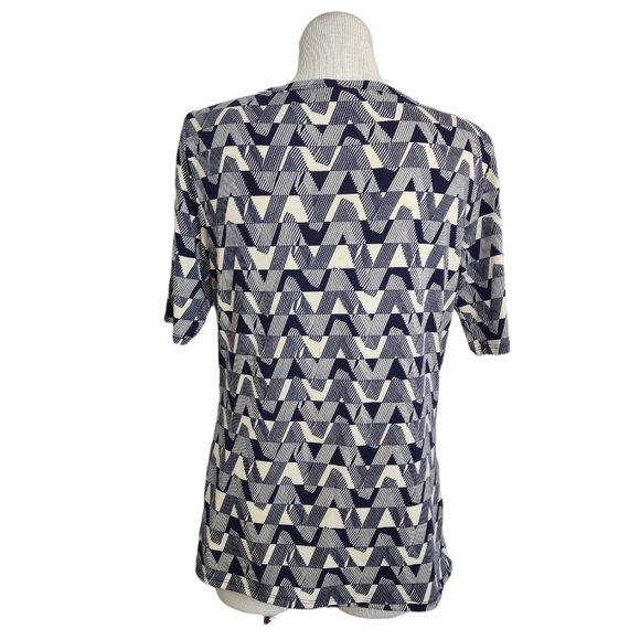 LulaRoe Retro Print Crew Neck Short Sleeve Blue & Cream Women's Top Size L NWOT - Picture 2 of 6